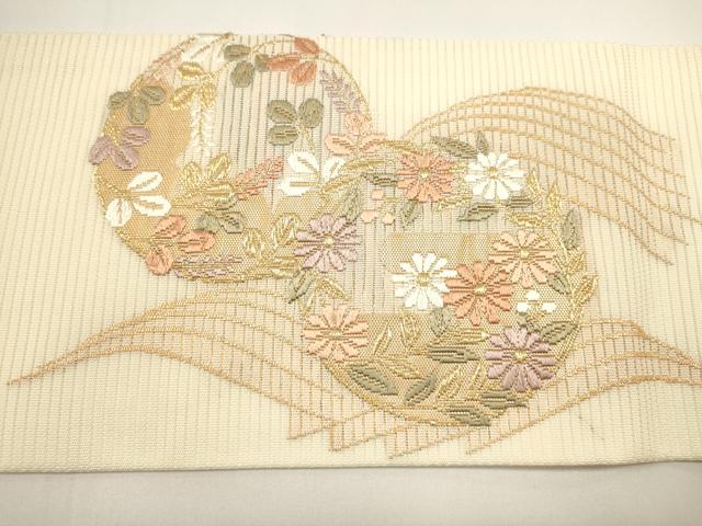 平和屋着物＊夏物　九寸名古屋帯　唐織　流水花丸文　金糸　正絹　逸品　DABH1792cd