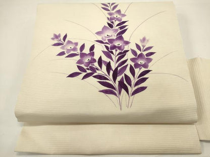 平和屋着物＊夏物　絽塩瀬　九寸名古屋帯　手描き　枝花文　桔梗　正絹　逸品　DABH1794cd