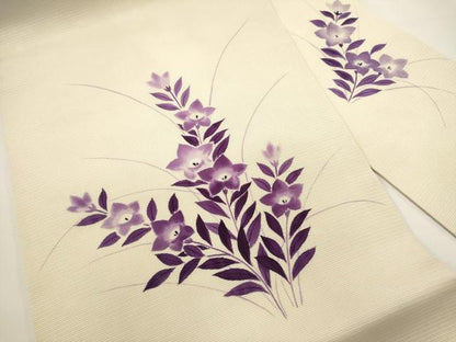 平和屋着物＊夏物　絽塩瀬　九寸名古屋帯　手描き　枝花文　桔梗　正絹　逸品　DABH1794cd
