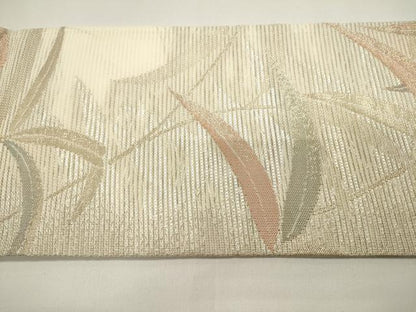 平和屋着物＊夏物　九寸名古屋帯　草葉文　金糸　正絹　逸品　DABH1796cd