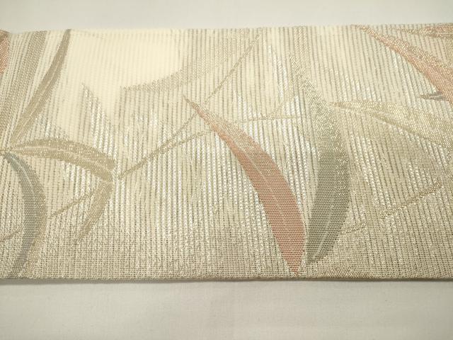 平和屋着物＊夏物　九寸名古屋帯　草葉文　金糸　正絹　逸品　DABH1796cd