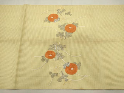 平和屋着物＊夏物　九寸開き名古屋帯　総刺繍　駒刺繍　草花文　菊　銀糸　正絹　逸品　DABH1802cd
