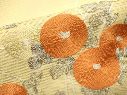 平和屋着物＊夏物　九寸開き名古屋帯　総刺繍　駒刺繍　草花文　菊　銀糸　正絹　逸品　DABH1802cd