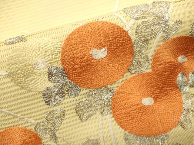 平和屋着物＊夏物　九寸開き名古屋帯　総刺繍　駒刺繍　草花文　菊　銀糸　正絹　逸品　DABH1802cd