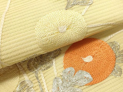 平和屋着物＊夏物　九寸開き名古屋帯　総刺繍　駒刺繍　草花文　菊　銀糸　正絹　逸品　DABH1802cd