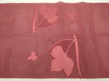 平和屋着物＊夏物　八寸名古屋帯　絽綴れ　枝葉文　今様色　正絹　逸品　DABH1803cd