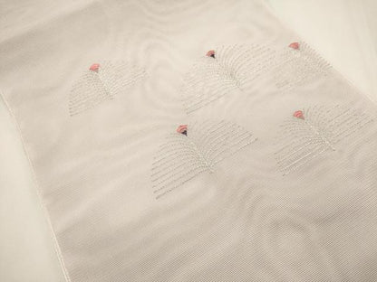 平和屋着物＊夏物　八寸名古屋帯　総刺繍　枝花文　銀糸　正絹　逸品　DABH1810cd