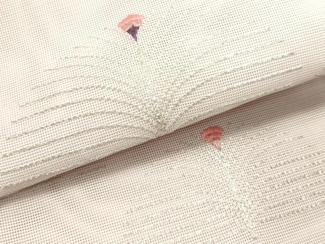 平和屋着物＊夏物　八寸名古屋帯　総刺繍　枝花文　銀糸　正絹　逸品　DABH1810cd