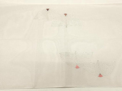 平和屋着物＊夏物　八寸名古屋帯　総刺繍　枝花文　銀糸　正絹　逸品　DABH1810cd