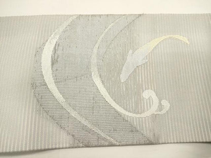 平和屋着物＊夏物　九寸名古屋帯　流水文　魚　銀糸　正絹　逸品　DABH1813cd
