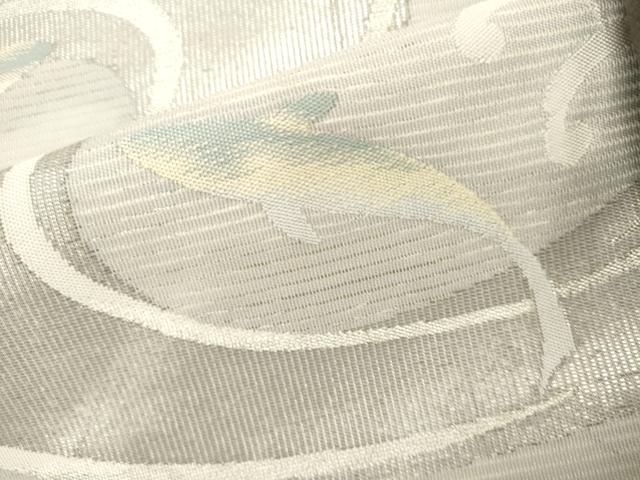 平和屋着物＊夏物　九寸名古屋帯　流水文　魚　銀糸　正絹　逸品　DABH1813cd