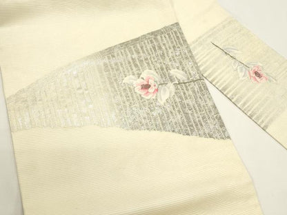 平和屋着物＊夏物　九寸名古屋帯　枝花文　銀糸　正絹　逸品　DABH1814cd