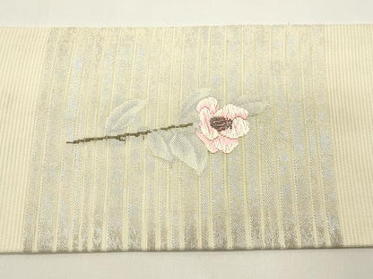 平和屋着物＊夏物　九寸名古屋帯　枝花文　銀糸　正絹　逸品　DABH1814cd