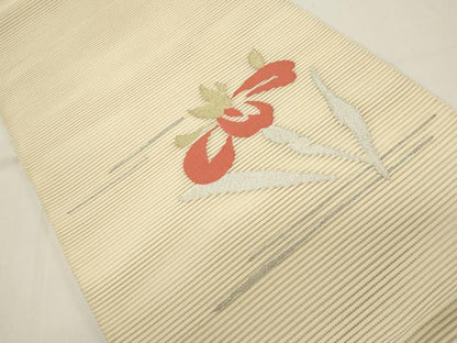 平和屋着物＊夏物　八寸名古屋帯　絽綴れ　杜若　カキツバタ　金銀糸　正絹　逸品　DABH1820cd