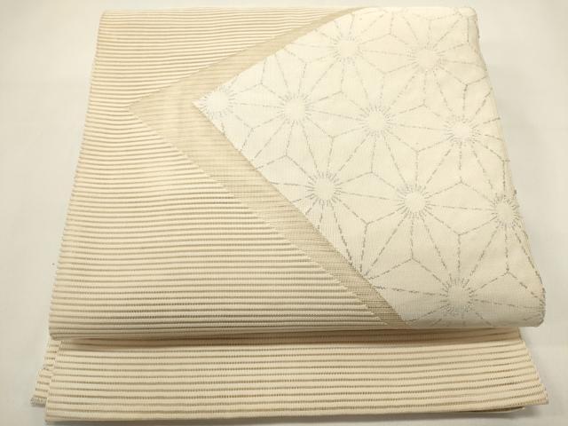 平和屋着物＊夏物　八寸名古屋帯　絽綴れ　麻の葉文様　銀糸　正絹　逸品　DABH1823cd