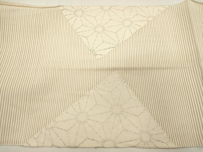 平和屋着物＊夏物　八寸名古屋帯　絽綴れ　麻の葉文様　銀糸　正絹　逸品　DABH1823cd
