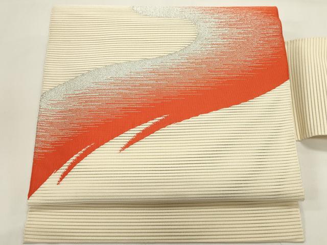 平和屋着物＊夏物　八寸名古屋帯　絽綴れ　流水文　銀糸　正絹　逸品　DABH1832cd