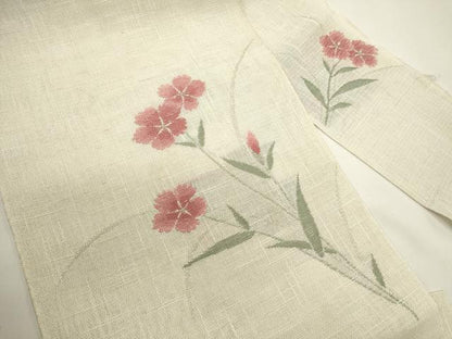 平和屋着物＊夏物　八寸名古屋帯　草花文　撫子　DABH1840cd