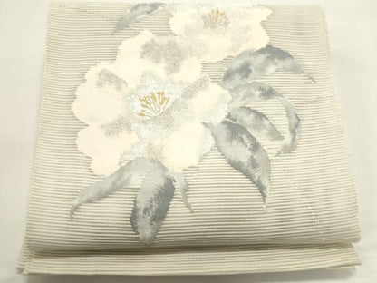 平和屋着物＊夏物　八寸名古屋帯　絽綴れ　草花文　銀糸　正絹　逸品　DABH1841cd