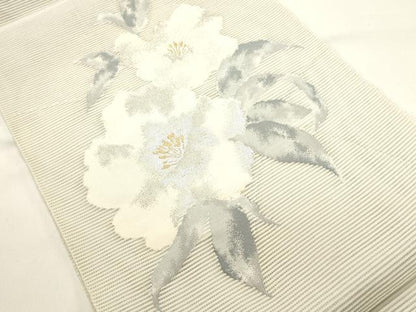 平和屋着物＊夏物　八寸名古屋帯　絽綴れ　草花文　銀糸　正絹　逸品　DABH1841cd