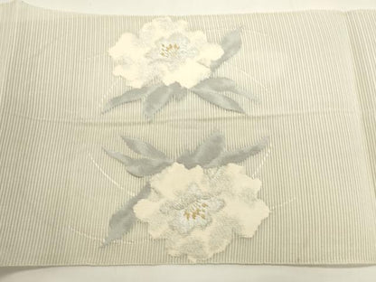 平和屋着物＊夏物　八寸名古屋帯　絽綴れ　草花文　銀糸　正絹　逸品　DABH1841cd