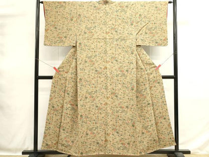 平和屋着物■上質な小紋　草花文　鬼しぼ縮緬　正絹　逸品　DABH1858cd