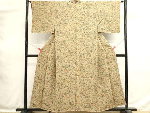 平和屋着物■上質な小紋　草花文　鬼しぼ縮緬　正絹　逸品　DABH1858cd