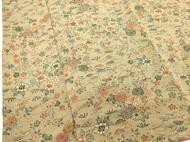 平和屋着物■上質な小紋　草花文　鬼しぼ縮緬　正絹　逸品　DABH1858cd