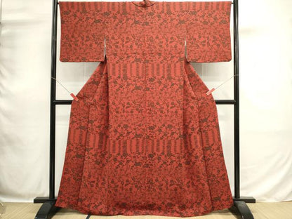 平和屋着物■上質な小紋　花唐草文　鬼しぼ縮緬　正絹　逸品　DABH1860cd