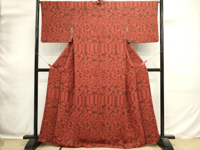 平和屋着物■上質な小紋　花唐草文　鬼しぼ縮緬　正絹　逸品　DABH1860cd