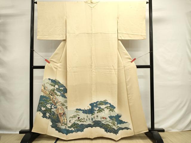平和屋着物■豪華色留袖　渡橋人物風景文　暈し染め　金彩　正絹　逸品　DABH1861cd