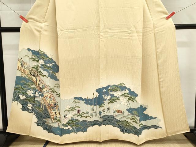 平和屋着物■豪華色留袖　渡橋人物風景文　暈し染め　金彩　正絹　逸品　DABH1861cd