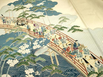 平和屋着物■豪華色留袖　渡橋人物風景文　暈し染め　金彩　正絹　逸品　DABH1861cd
