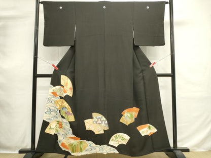 平和屋着物■豪華黒留袖　刺繍　地紙吉祥花文　金銀彩　正絹　逸品　DABH1862cd