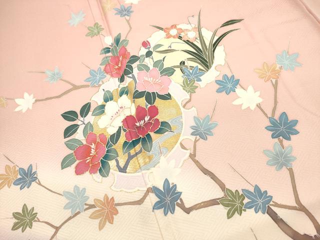平和屋着物■訪問着　雪輪枝花文　暈し染め　金彩　正絹　逸品　DABH1864cd