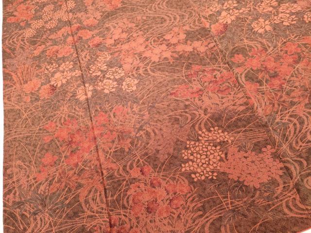 平和屋着物■上質な小紋　流水花文　鬼しぼ縮緬　正絹　逸品　DABH1867cd