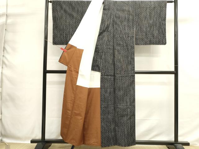 平和屋着物■上質な紬　変わり間道　黒地　正絹　逸品　DABH1868cd