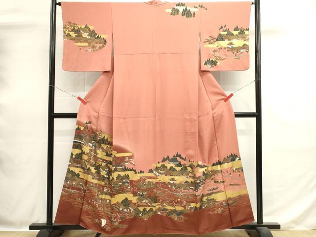 平和屋着物■訪問着　人物風景文　暈し染め　金彩　正絹　逸品　DABH1877cd