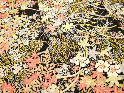 平和屋着物■豪華振袖　草花文　黒地　正絹　逸品　DABH1878cd