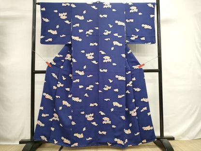 平和屋着物■上質な小紋　型染め　鴛鴦文　鬼しぼ縮緬　正絹　逸品　未使用　DABH1885cd