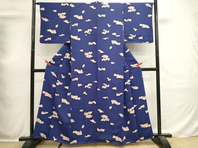 平和屋着物■上質な小紋　型染め　鴛鴦文　鬼しぼ縮緬　正絹　逸品　未使用　DABH1885cd