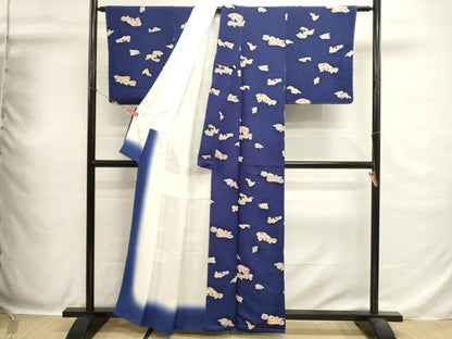 平和屋着物■上質な小紋　型染め　鴛鴦文　鬼しぼ縮緬　正絹　逸品　未使用　DABH1885cd