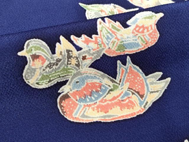 平和屋着物■上質な小紋　型染め　鴛鴦文　鬼しぼ縮緬　正絹　逸品　未使用　DABH1885cd
