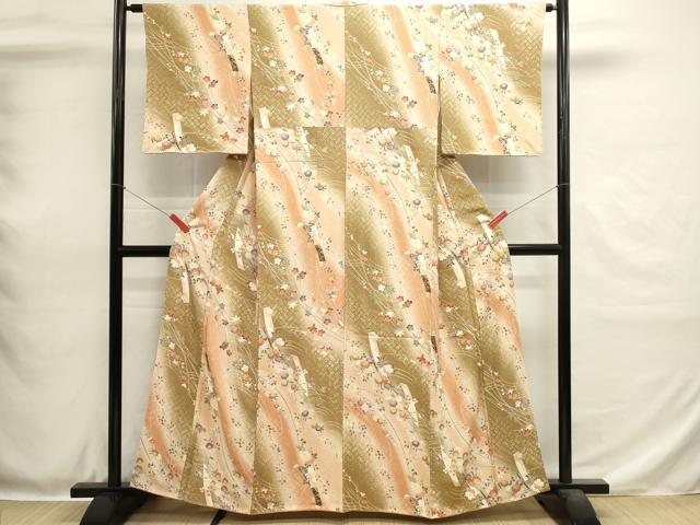 平和屋着物■上質な小紋　短冊花文　暈し染め　金彩　正絹　逸品　DABH1910cd