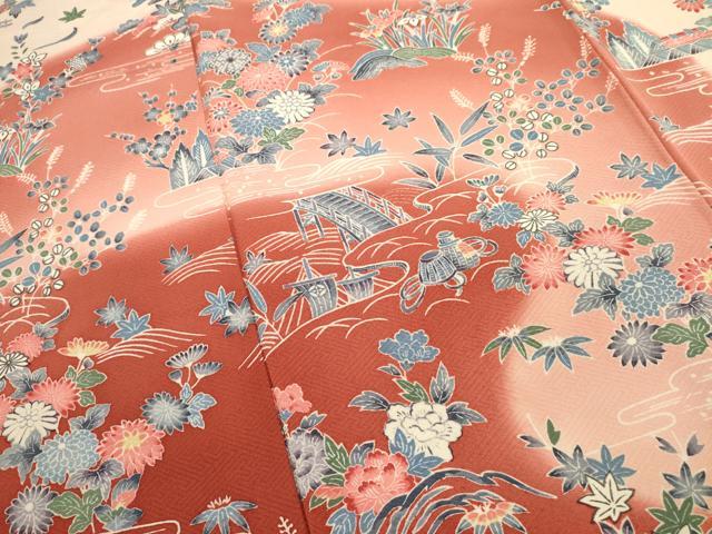 平和屋着物■訪問着　型染め　流水花文　暈し染め　正絹　逸品　DABH1913cd