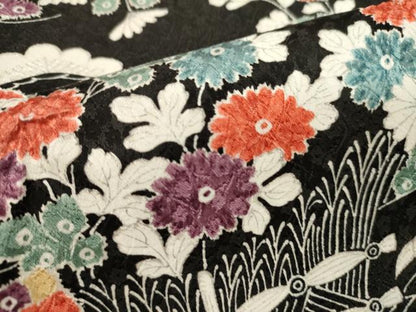 平和屋着物■上質な小紋　流水風景花文　黒地　銀彩　正絹　逸品　DABH1916cd