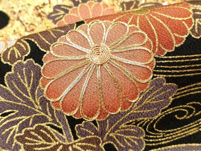 平和屋着物■豪華黒留袖　駒刺繍　御所車花文　金銀彩　正絹　逸品　DABH1918cd