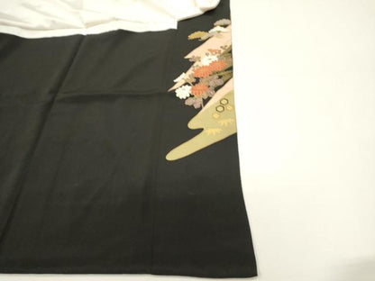 平和屋着物■豪華黒留袖　駒刺繍　御所車花文　金銀彩　正絹　逸品　DABH1918cd