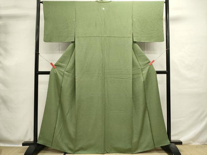 平和屋着物■上質な色無地　草葉地紋　柳染色　正絹　逸品　DABH1919cd