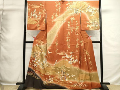 平和屋着物■訪問着　駒刺繍　御所車飛鶴花文　暈し染め　金彩　正絹　逸品　DABH1924cd